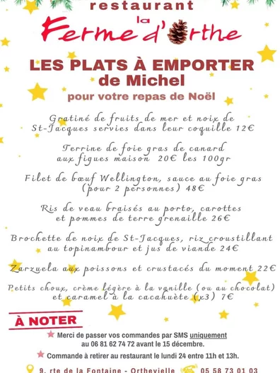Les plats à emporter de Michel - restaurant la Ferme d'Orthe